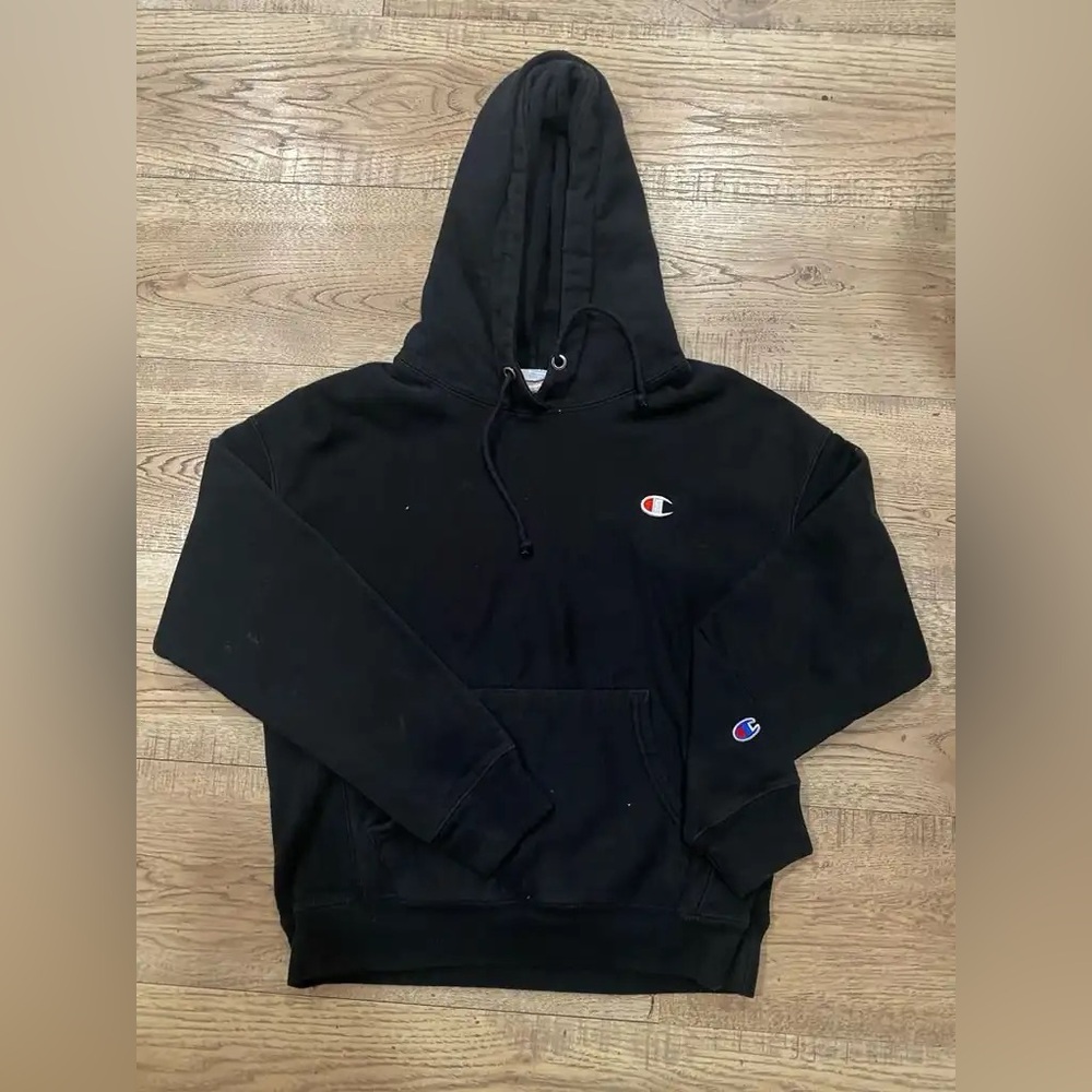 Vintage Champion Reverse Weave Men’s Medium Black Long Sleeve Hoodie and Pockets